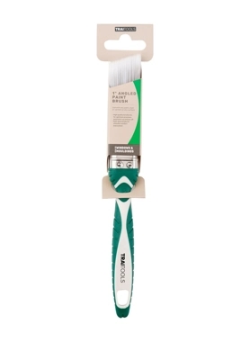 Traitools - Soft Grip Handle Angled Paint Brush Green and White 1inch