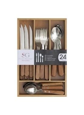 Secret de Gourmet - 24-Piece Cadence Bamboo Cutlery Set Brown and Silver 5.2 x 19.3 x 30.2 cm