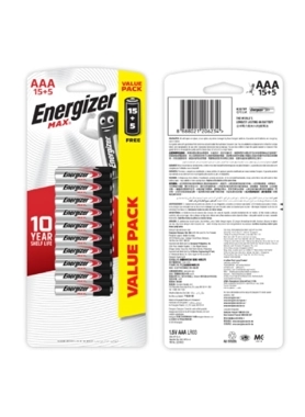 BATTERY MAX AAA 15+5 FREE ENERGIZER