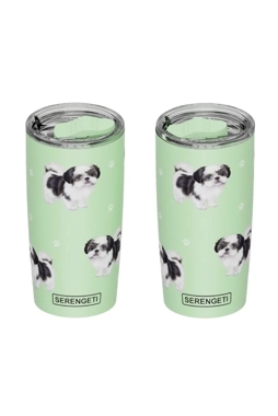 E&S Pets - Double-Wall Vacuum Insulated Black Shih Tzu Printed Serengeti Tumbler Green 20 oz