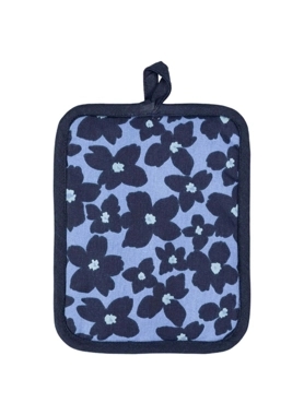 MuKitchen - Periwinkle Floral Pattern Designer Potholder Blue and Navy 9 x 7 Inch
