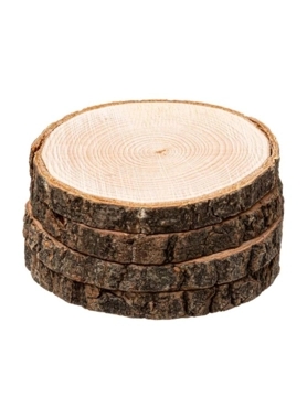 Secret de Gourmet - 4-Piece Bark Round Paulownia Coaster Brown 10 cm