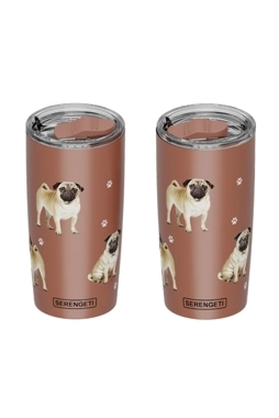 E&S Pets - Double-Wall Vacuum Insulated Pug Printed Serengeti Tumbler Brown 20 oz
