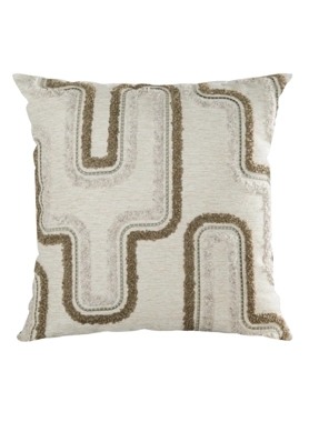 Belchior - Concept Embroidery Square Shaped Decorative Cushion Linen and Brown 50 x 50 cm