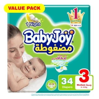 Baby Joy Medium Size 3 Giant Pack Diapers 34Pieces