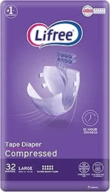 Lifree Tape Adult Diapers, Large, 32 Pieces