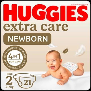 Huggies Extra Care Newborn, Size 2, 4 - 6 kg, Carry Pack, 21Pieces