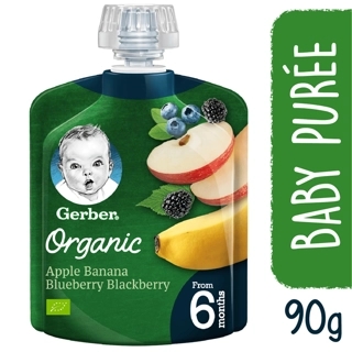 Gerber Organic Baby Food with Apple, Banana, Blueberry & Blackberry for 6+ Months 90g