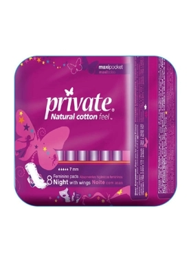 Private Maxi Night Pads with Wings Pocket 8Pieces