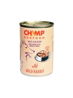 Champ wet food for adult dogs, meat pieces with rabbit in broth, 415g