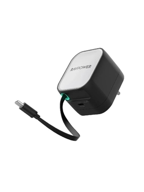 RAVPower 45W Wall Charger with Type-C Port and Built-in Type-C Cable - Black