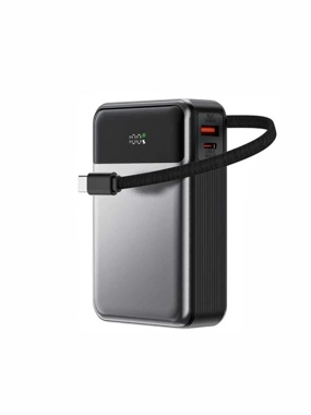 بطارية AceFast بقوة 65 واط بسعة 20000 ملي امبير بمنفذ تايب سي ومنفذ يو اس بي مع سلك مدمج تايب سي - اسود