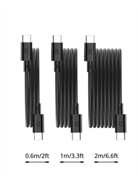 بكج راف باور 3 اسلاك تايب سي الى تايب سي 0.6 م + 1 م + 2 م - اسود