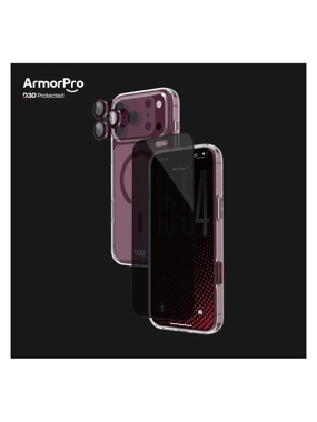 ArmorPro 4-in-1 Case (MagSafe Protective Case + Privacy Screen Protector + Camera Cover + Lens Protector) for iPhone 18 Pro - Burgundy