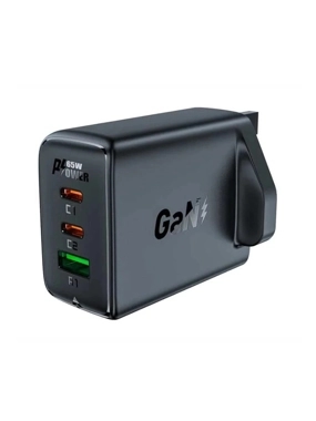 AceFast A44 Gan 65W 3 Ports (1xUSB , 2xUSB C ) UK Plug Charger - Black