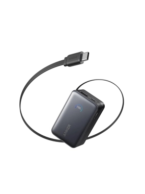 Anker Nano Power Bank, 10,000mAh Portable Charger with 2.3 ft InstaCord Retractable Cable, 45W Max Compact Battery Pack, Smart Display