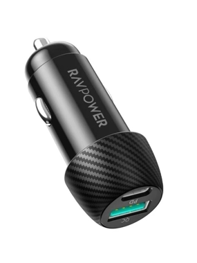 شاحن سيارة راف باور بايونير 49 واط بمنفذ USB-C ومنفذ USB-A - اسود