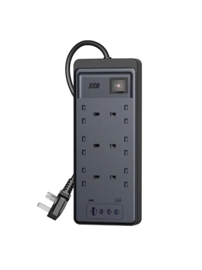 JODA Volt Core 6 Power Strip with 3 Type-C Ports and 1 USB Port, 3 Meter Length - Black