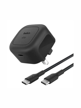 شاحن جداري بيلكن بقوة 45 واط بمنفذ تايب سي مع سلك تايب سي - اسود