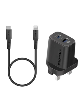 Promate 25W Dual Port Wall Plug with iPhone Cable