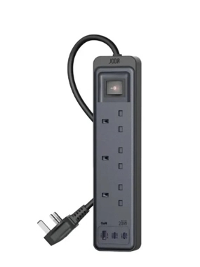 JODA Power Strip – 3 AC Outlets, 2 Type-C Ports, and 1 USB Port – 3m – Black
