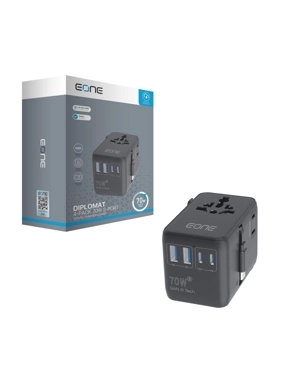 A1 Multi-Port Travel Adapter, 70W, Four Ports, Built-in Type-C Cable