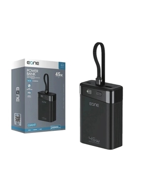 EONE 20000mAh 45W Fast Charging Power Bank with Built-in Type-C Cable - Black