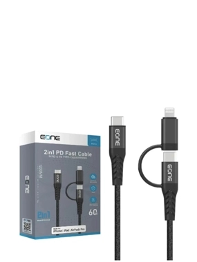 EONE 2-in-1 USB-C and iPhone Cable, 1.20m, Black Braided Fabric