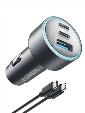 Anker 335 Car Charger (67W) with Dual USB-C Ports and One USB-A Port, Includes USB-C to USB-C Cable - Black