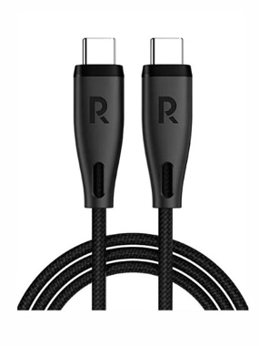 RAVPower Fabric Type-C to Type-C Cable, 2 Meters - Black