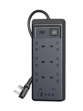 JODA Power Strip – 6 AC Outlets, 3 Type-C Ports, and 1 USB Port – 3m – Black