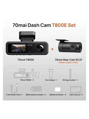 70mai T800E Car Dash Cam, 4K Front, HD Interior & Rear - Black
