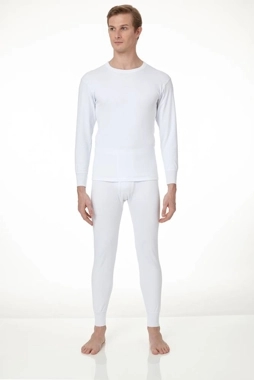Long-sleeved winter pajamas in white cotton