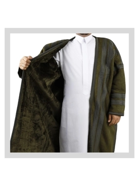 Men's Suede Fur Coat - Olive Green