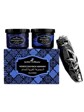 JARDIN OLIAN MOROCCAN BATH SET WITH BLUE INDIGO AND WHITE CLAY MASK
