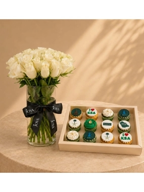 Joy of the Nation with White Roses Vase (12 Pieces)