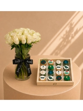 Joy of the Nation with White Roses Vase (16 Pieces)
