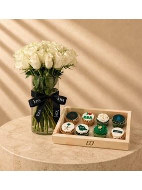 Joy of the Nation with White Roses Vase (8 Pieces)