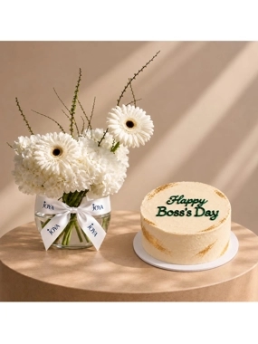 Boss’s Day Cake with White Cloud Vase
