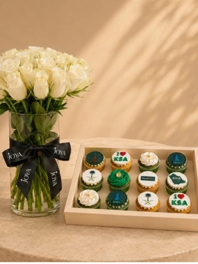 Joy of the Nation with White Roses Vase (12 Pieces)