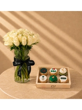 Joy of the Nation with White Roses Vase (6 Pieces)