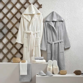 10-Piece Cotton Jacquard Bathrobe Set – Off-White (Size L) – Gray (Size L)