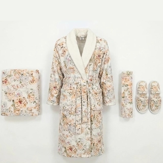 Garden Patterned Bathrobe Set 5 Pieces - White