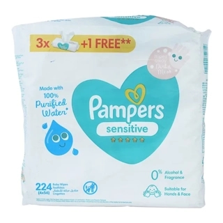 Pampers Baby Wet Wipes, Sensitive Protect, , 224 Wipes (3+1 Free)