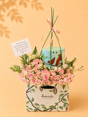 Anoush chocolate and bag arrangement