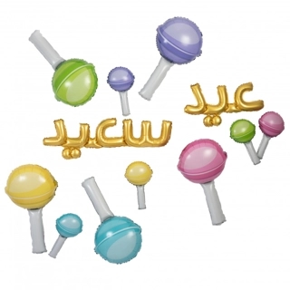 Happy Eid Set ( Gold ) Balloon 147cm * 46cm +5 Large Lollipop Balloons + 5 Small Lollipop Balloons