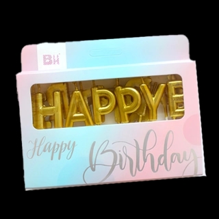 Happy Birthday Pick Candle- Metallic Gold Champagne