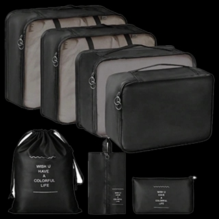 Set of 7 Travel Packing Cubes, Zipper Luggage Organizer Bags, Suitable for Travel Bag Black