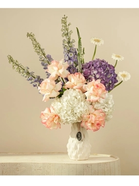 Elysian Bloom Tower – White & Pastel Luxury Vase