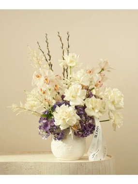 Orchid Whisper Elegance – White & Purple Luxury Vase